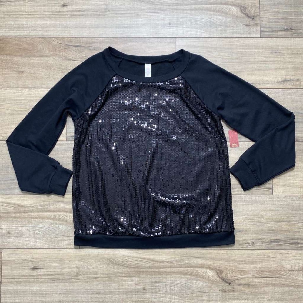 No Boundaries Juniors Sequin Sweatshirt Size XL (15-17) Black‎